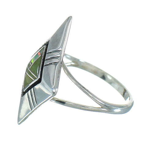 Southwestern Turquoise And Opal Inlay Silver Ring Size 7-1/4 WX73722